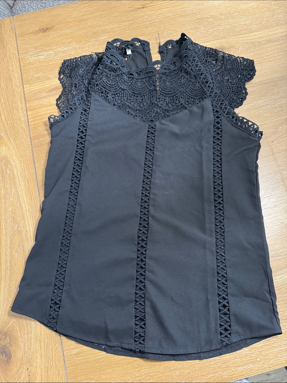Lace Yoke Black Sleeveless Top